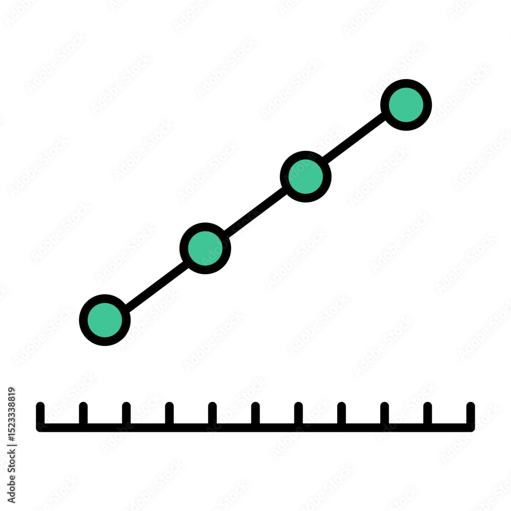 Poster growth chart with data points and ruler icon for progress tracking, business analytics, and statisti