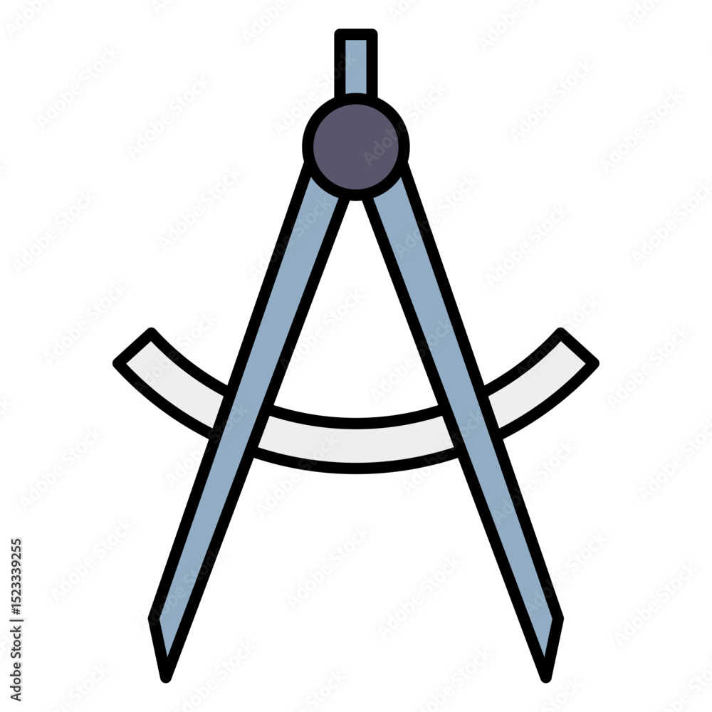 Poster drawing compass geometry tool icon vector math architect design engineering outline filled flat symb
