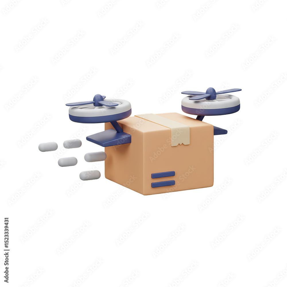 Poster 3d rendering drone delivery package box transparent background