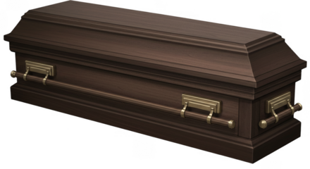 Illustration of Brown Wooden Coffin Closed For Funeral Service Isolated