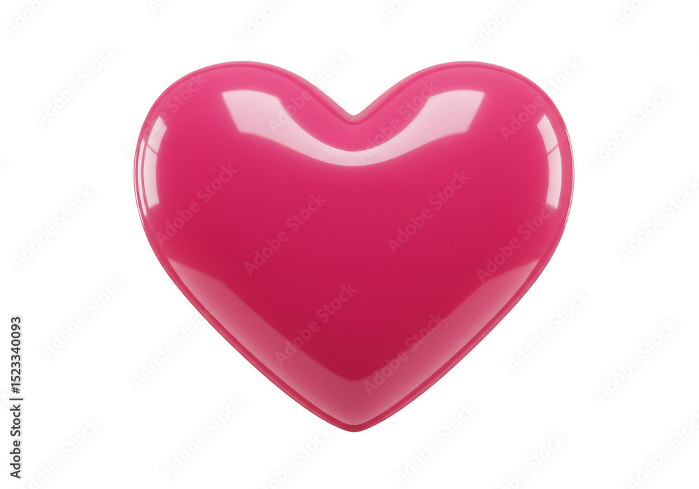 Poster 3d rendering of glossy pink heart shape on transparent background