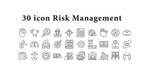 Risk management visualization in 30 line icons, perfect for presentations, infographics, web graphics, and educational materials on risk management.