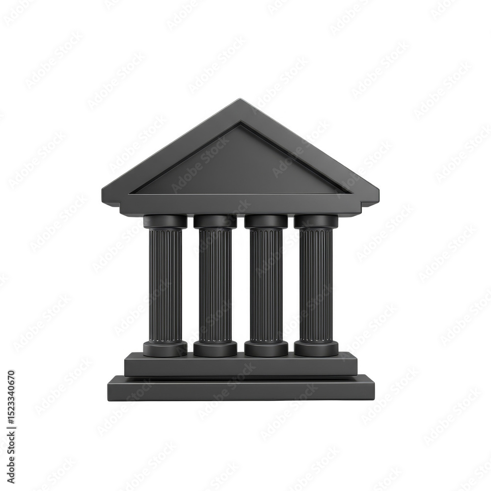 Poster 3d rendering shiny black building with columns on transparent background