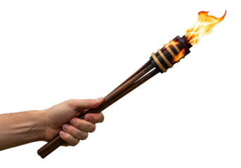 Illustration of Fire Torch Held in Hand with Bright Flames on Black