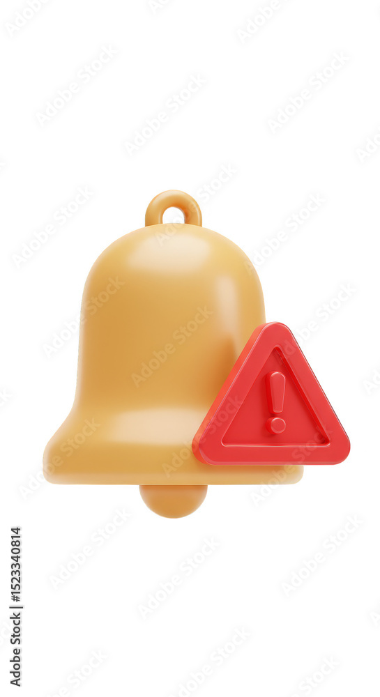 Aufkleber 3d rendering yellow bell with red warning triangular isolated transparent background