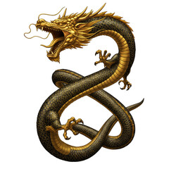 Fototapeta premium Golden and Black Asian Dragon Illustration a Traditional Mythical Creature