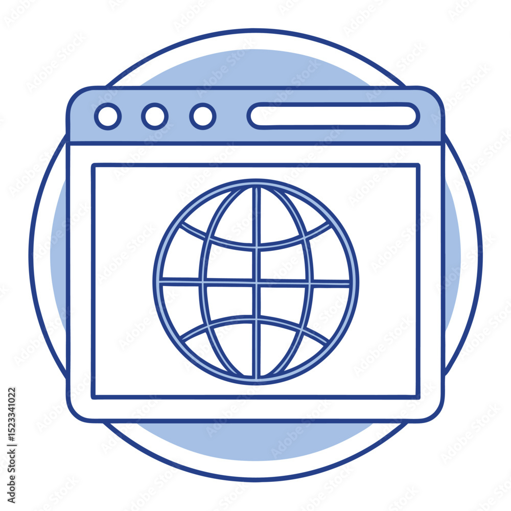 Poster web browser window showing globe icon representing global internet access