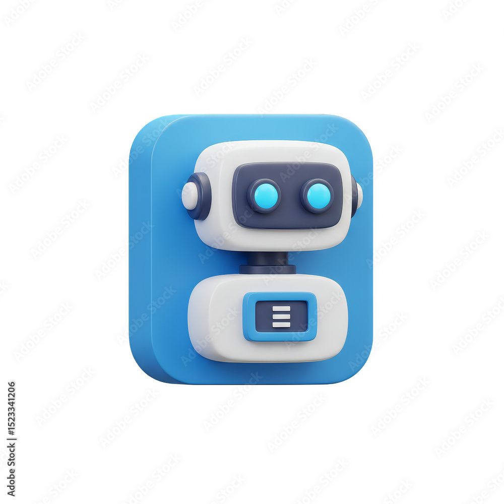 Poster 3d icon of a blue and white square robot with artificial intelligence
