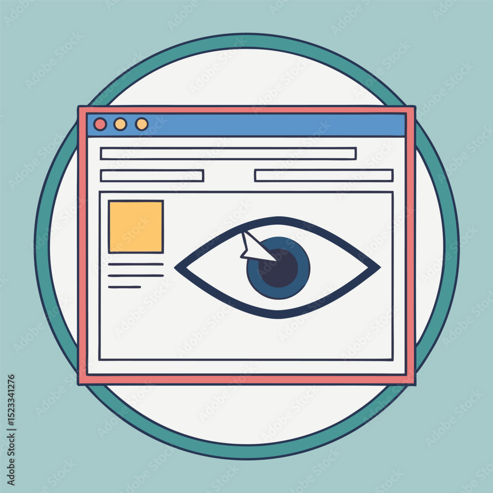Poster website monitoring and surveillance concept with eye symbol and web browser interface