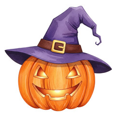 Illustration Of Halloween Pumpkin with Purple Hat and Smiling Face