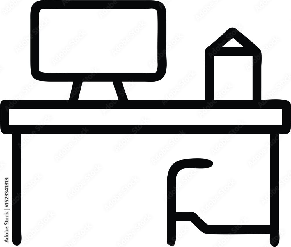 Poster workplace outline icon design demonstrating office related elements with transparent background