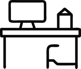 Workplace outline icon design demonstrating office related elements with transparent background