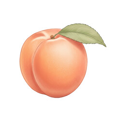 Illustration of Isolated Peach Fruit with Green Leaf on Transparent Background