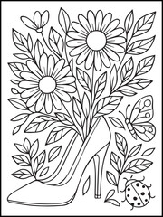 Obraz premium Floral Coloring Page for Kids and Adults – Printable Line Art with Beautiful Flowers and Leaves for Relaxation and Coloring Fun