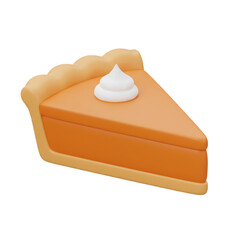 3d Illustration of Pumpkin Pie Slice with Sweet Cream on Top