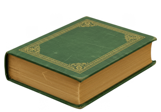 Illustration of Old Green Book with Golden Embellishments on Transparent BG