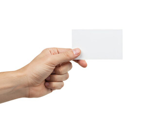 Close Up Of Hand Holding A Blank White Business Card Isolated