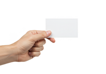 Close Up Of Hand Holding A Blank White Business Card Isolated