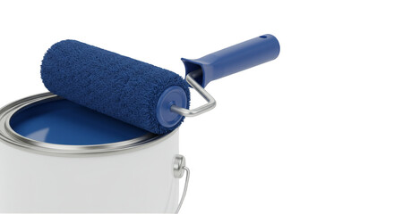 3d Paint Roller Leaning on a Can of Blue Paint Illustration