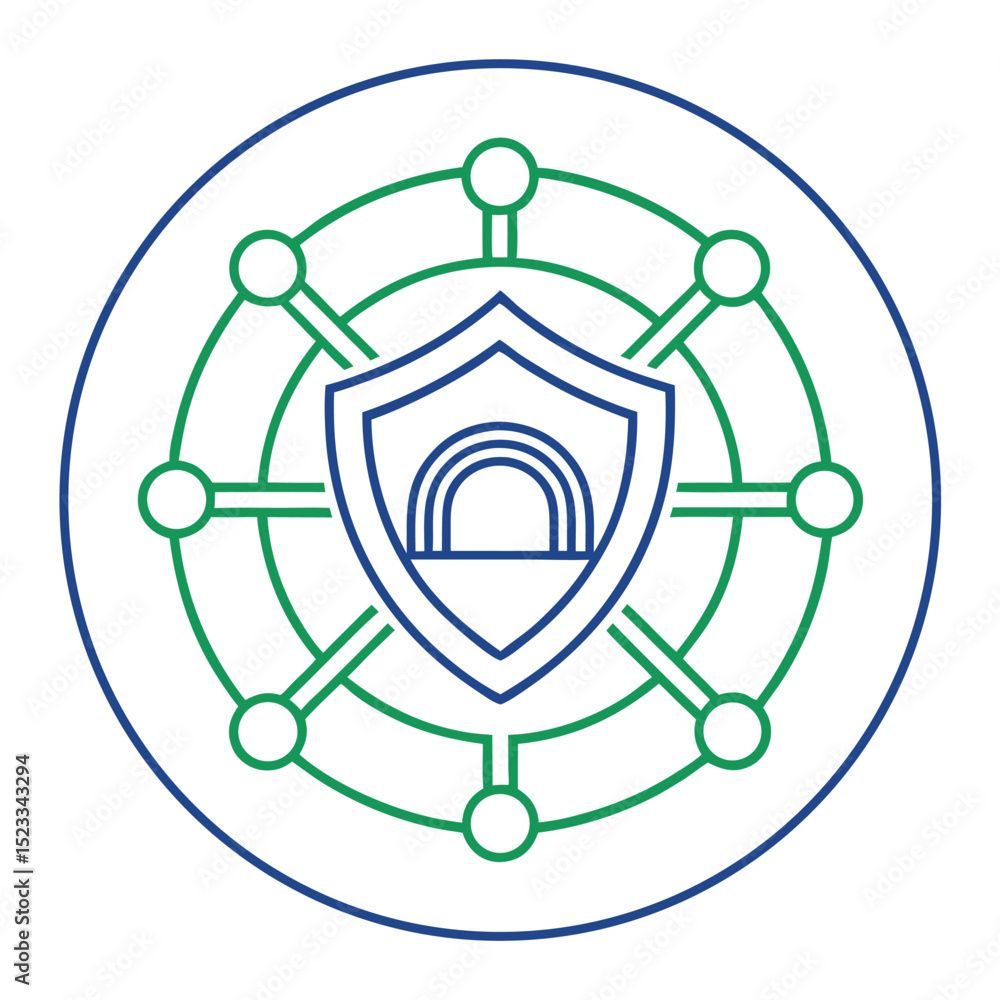 Poster abstract cyber security shield with network connection and protective digital data