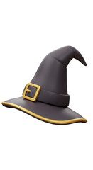 Illustration of a 3D Rendered Black Witch Hat with Golden Buckle