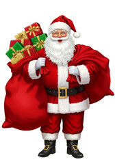 Illustration of Santa Claus with Red Sack Full of Gifts Transparent