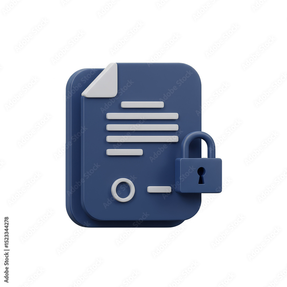 Poster 3d render file security document lock and data encryption with padlock