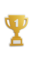 3d Render Golden Trophy Number One Isolated on Transparent Background
