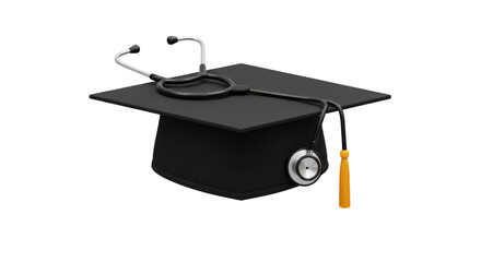 3D Render Graduation Cap with Stethoscope Education and Doctor Image