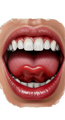 Illustration of an Open Mouth with Red Lips, Teeth and Tongue Isolated