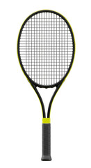 Illustration of Black and Yellow Tennis Racket Sports Equipment on Transparent