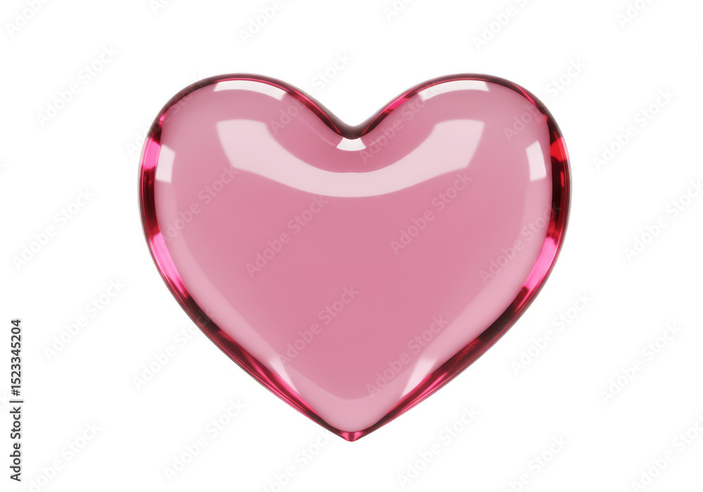 Poster 3d render of glossy pink heart with transparent background design