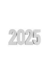 3D Render of White 2025 Number for New Year with Transparent Background