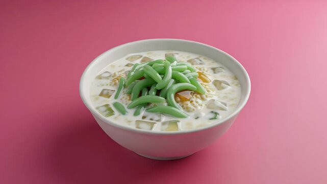 Cendol dessert with coconut milk and pandan jelly