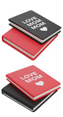 3d Render Stack Of Red And Black Love Mom Books In Transparent Background
