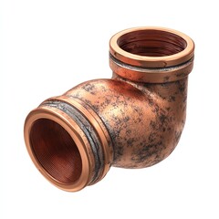 3D realistic render of a copper pipe elbow fitting, plumbing equipment, high-detail texture, white background