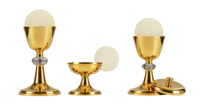Golden Chalice with Communion Bread for Holy Eucharist PNG Isolated - Powered by Adobe