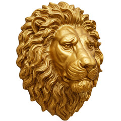 Golden Lion Head Portrait Isolated On Transparent Background