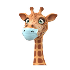 Obraz premium Illustration Of Giraffe Head Wearing Medical Mask On Transparent Background