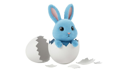 3d Rendering of a Blue Bunny Inside a Broken Egg with Transparent BG