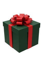 Fototapeta premium 3d Rendering of a Green Gift Box with Red Bow on Transparent Background