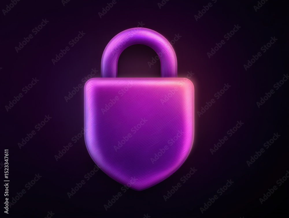 Poster abstract digital lock symbol representing security and protection in vibrant purple hues creating mo