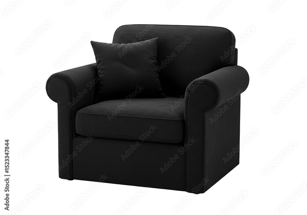 Poster isolated 3d rendering black armchair with pillow on transparent background
