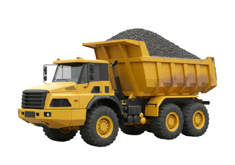 Isolated 3D Rendering of a Yellow Dump Truck with Gravel on Transparent Background
