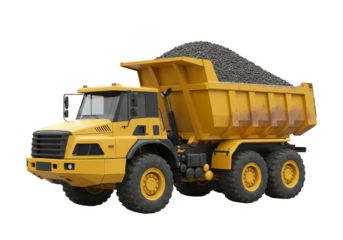 Isolated 3D Rendering of a Yellow Dump Truck with Gravel on Transparent Background