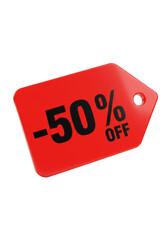 Isolated 3D Rendering Of Red Fifty Percent Discount Tag Illustration