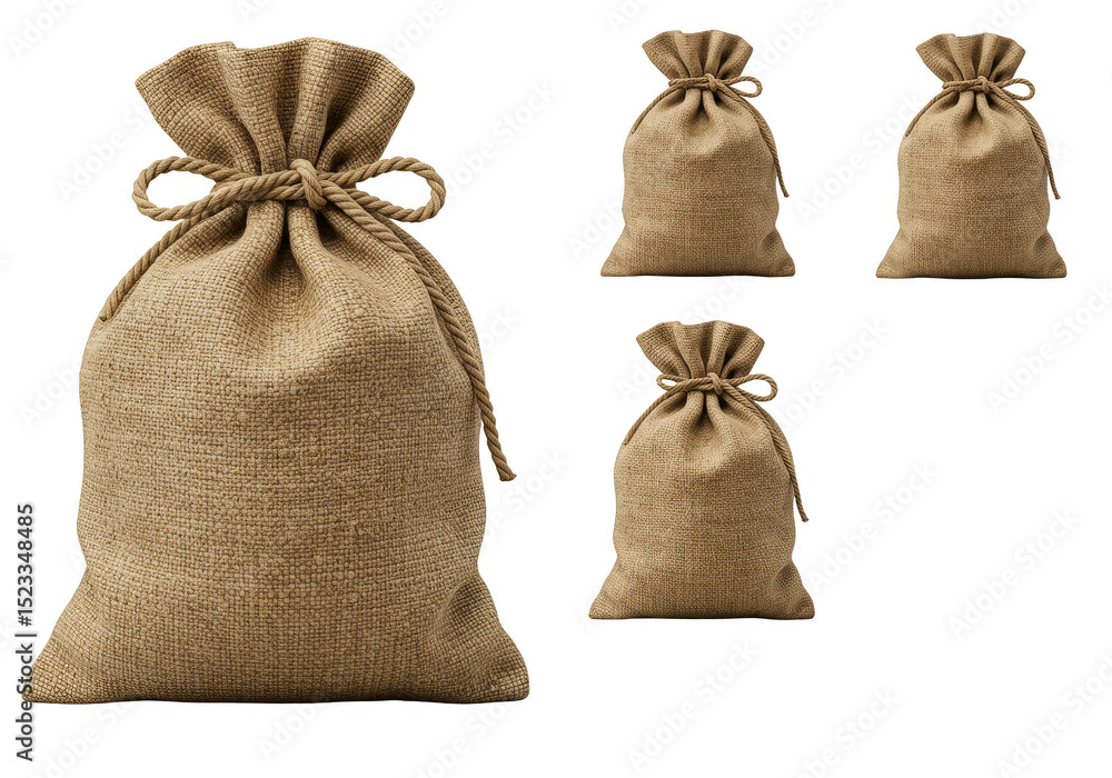 Poster illustration assorted burlap sack on a transparent background design resource