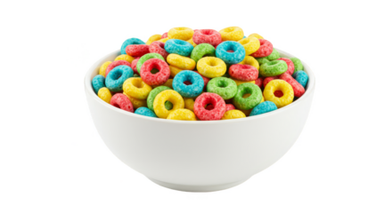Isolated Background of Colorful Fruit Loops Cereal Bowl on White