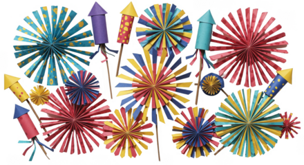 Fireworks Illustration With Festive Celebration Decorations in Transparent Background