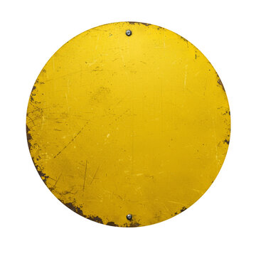 Abstract Round Yellow Textured Metal Circle with Transparent Background